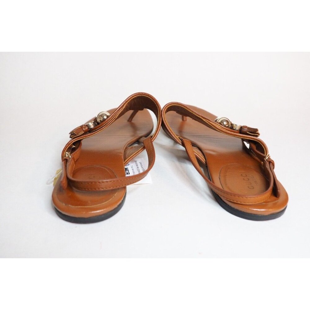 Gucci Brown Leather Thong GG Horsebit T Bar Sandals, Size 9.5 (US) 39.5 (EU) - Picture 5 of 8